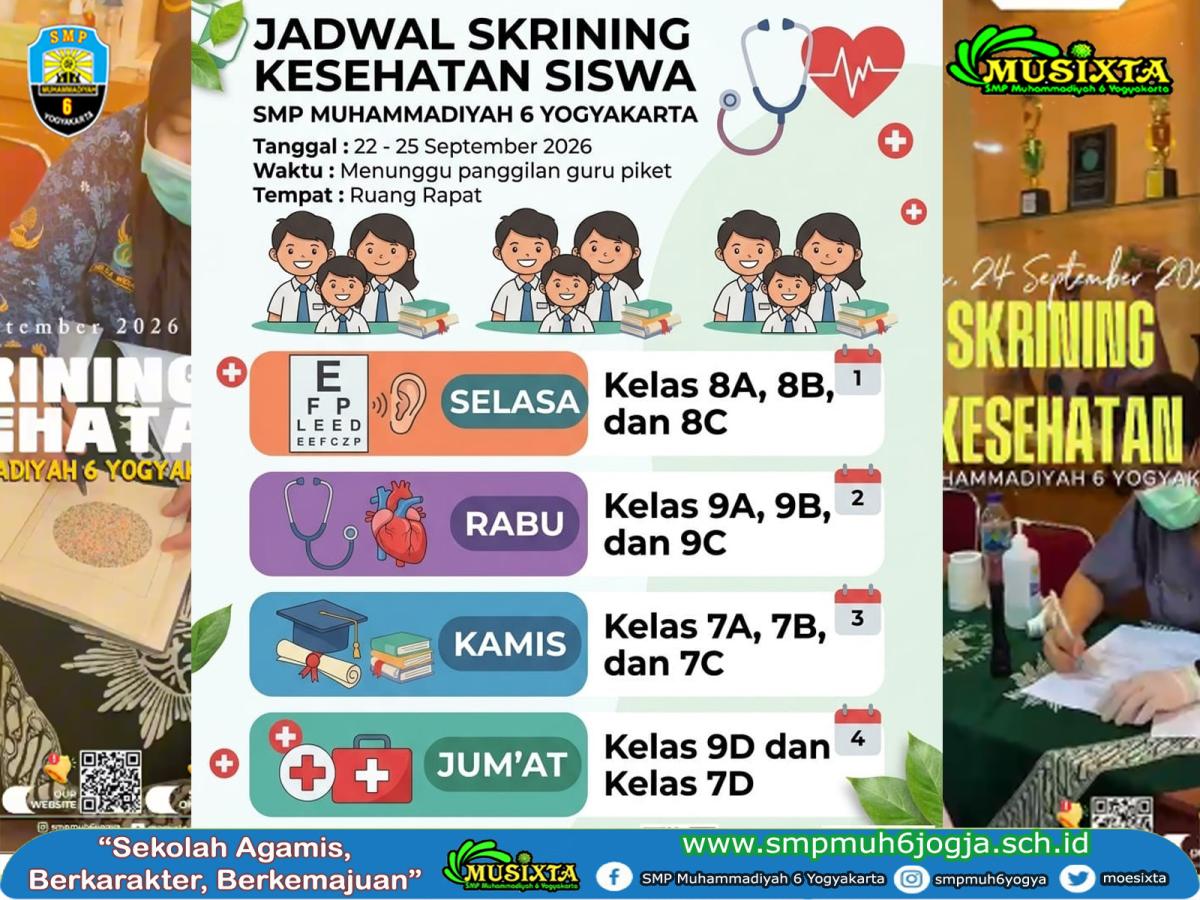 Skrining Kesehatan MUSIXTA bersama PUSKESMAS Gedongtengen selama 4 hari, Selasa – Jumat, 22-25 September 2026